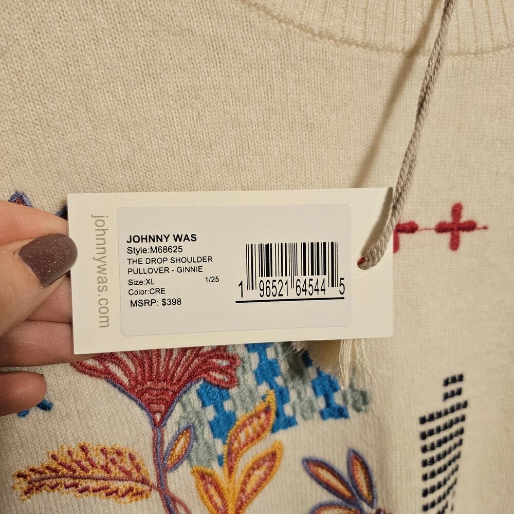 Johnny Was Ginnie Drop Shoulder Pullover Sweater Cream Wool Blend XL NWT - Picture 5 of 7